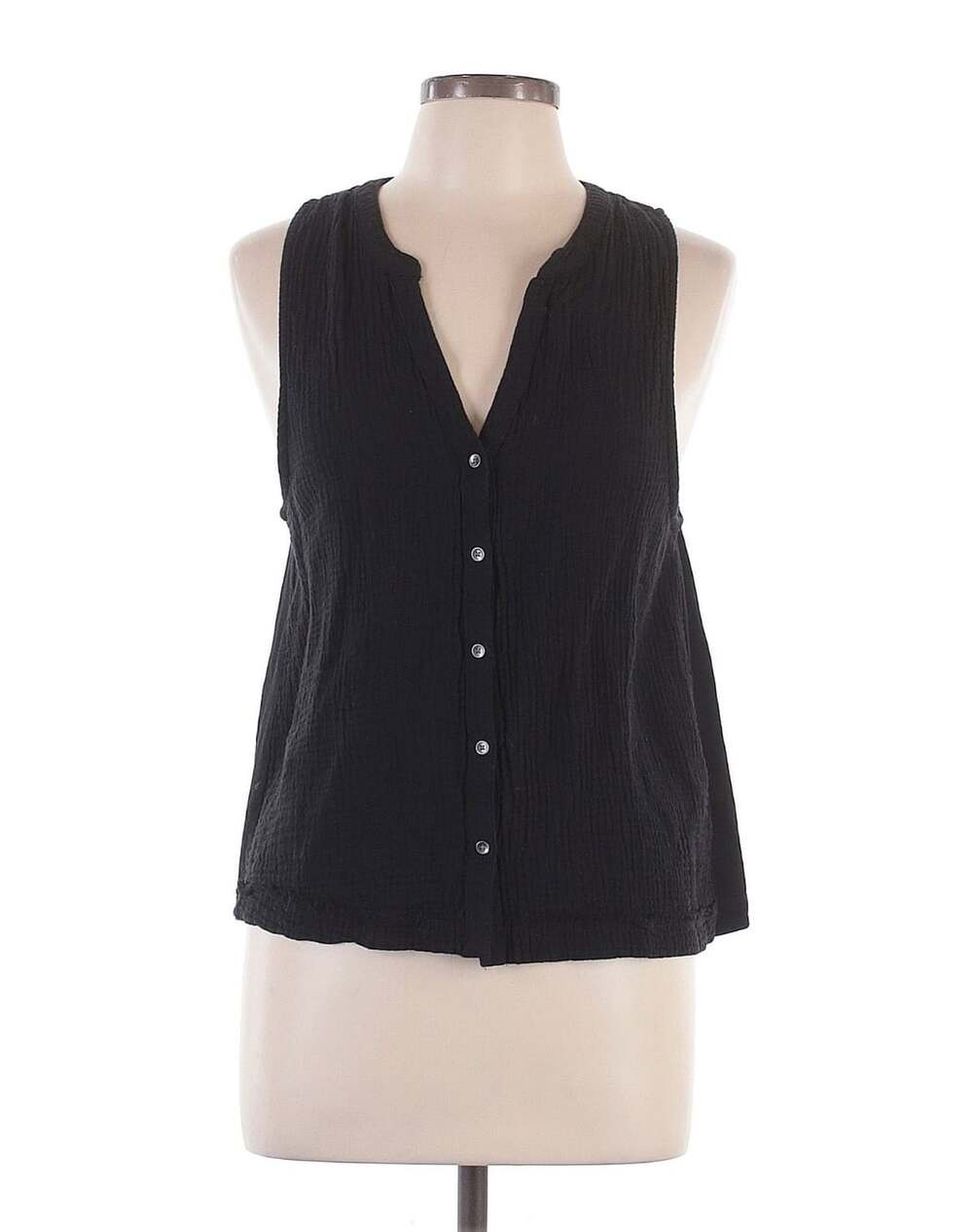 Splendid Tank Top Size Large Black Button Front V-Neck gauze Sleeveless